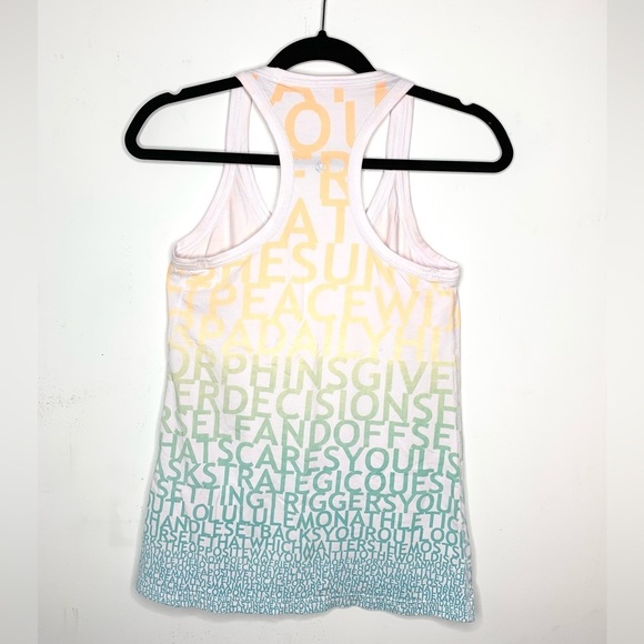 Lululemon Tank Top Rainbow Letter Logo Print Sleeveless White Racerback Size 2 - Picture 12 of 13